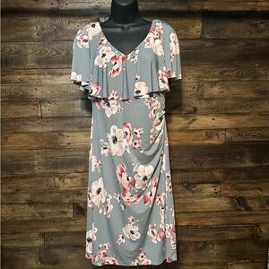 Connected Apparel Printed V-Neck Popover Midi Dress